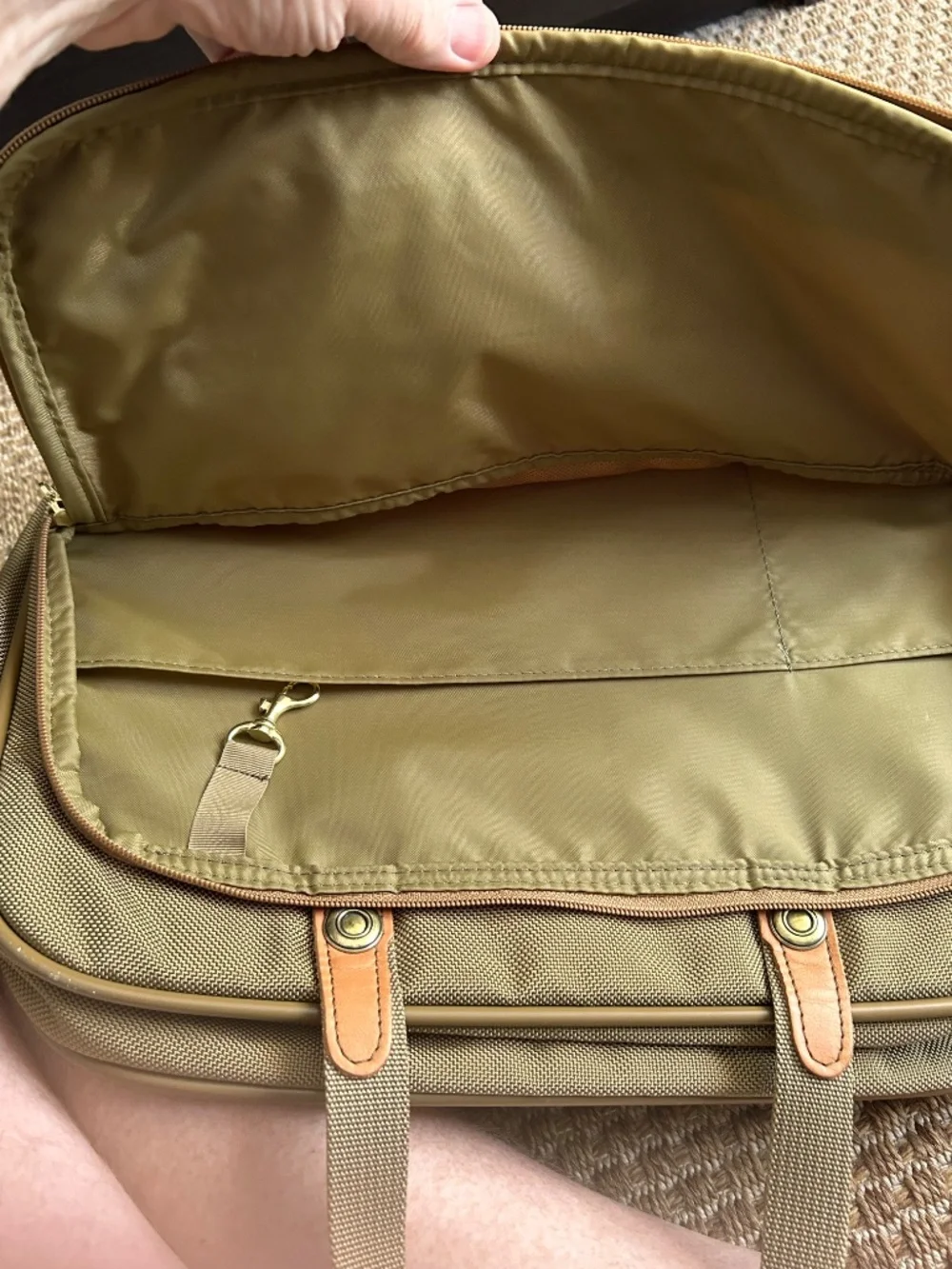 Hartmann EUC sage green ballistic nylon tan leather commuter bag briefcase 16 in